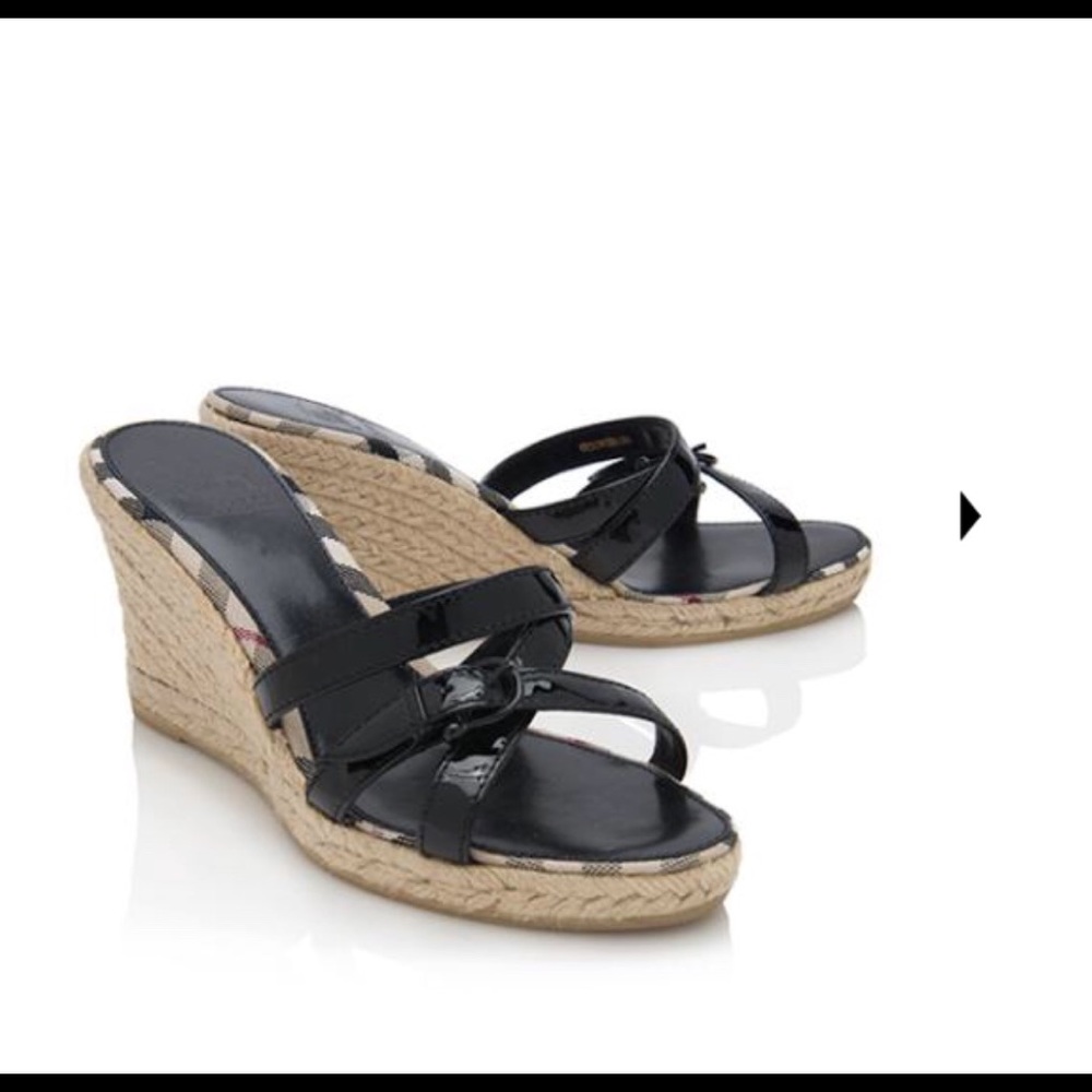 Burberry black leather wedge sandals size 9
